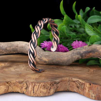 Handmade Elegant Copper Bracelet for Women and Men-Pure Copper Bracelet for Pain Relief and Stress Relief-Adjustable, Thickest, Twisted Copper Wire Bracelet to Fit many Size Wrist(folded) (helix)