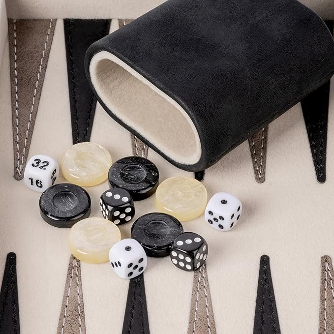 Backgammon Sets for Adults Classic Board Game with Folding Faux Leather Backgammon Case Portable Travel Backgammon Game Set (Black)