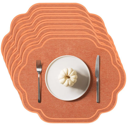 Breling 6 Pcs Orange Wedding Placemats Scalloped Embroidered Cotton Linen Placemats 17" x 13" Double Layered Machine Washable Table Place Mat for Party Table Decor (Cotton)