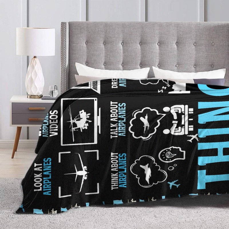 Airplane Throw Blanket, Aircraft Blanket, Pilot Gifts, Aviation Gifts for Men Boys Adults, Soft Flannel Plane Quilts, Airplane Decor, Lightweight Throw for Bed, Sofa, Outdoors, 40"x50" for Kids