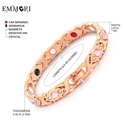 EMMORI Ultra Strength Magnetic Bracelet for Woman - 3,500 Gauss Per Magnet -Crystal Bracelet - Adjustable Length -Pulseras Magneticas (Rose Gold)