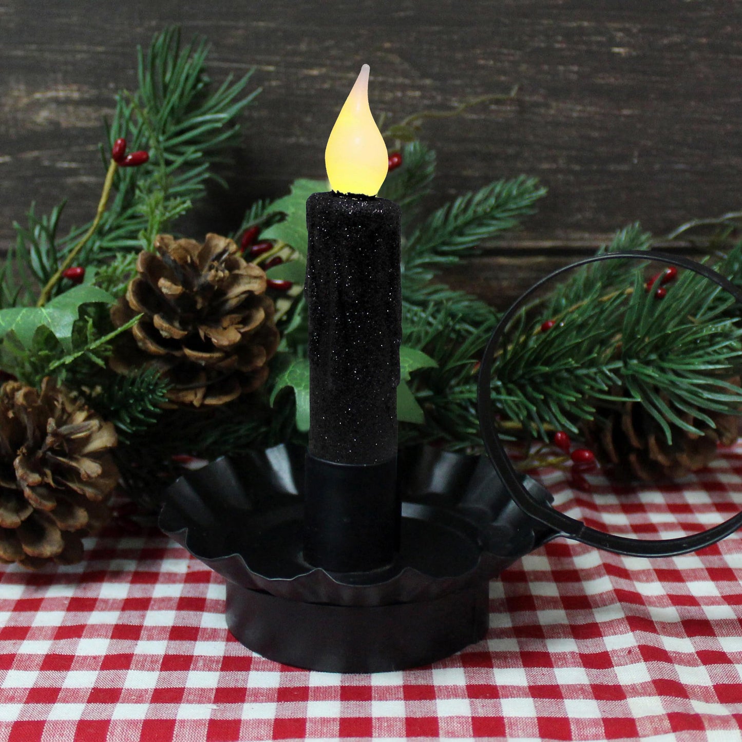 CVHOMEDECO. Glitter Flameless Candles Flickering Battery Operated LED Taper Candles with Timer for Home, Wedding, Halloween, Christmas Decor. Black, 4-3/4 Inch, Set of 2