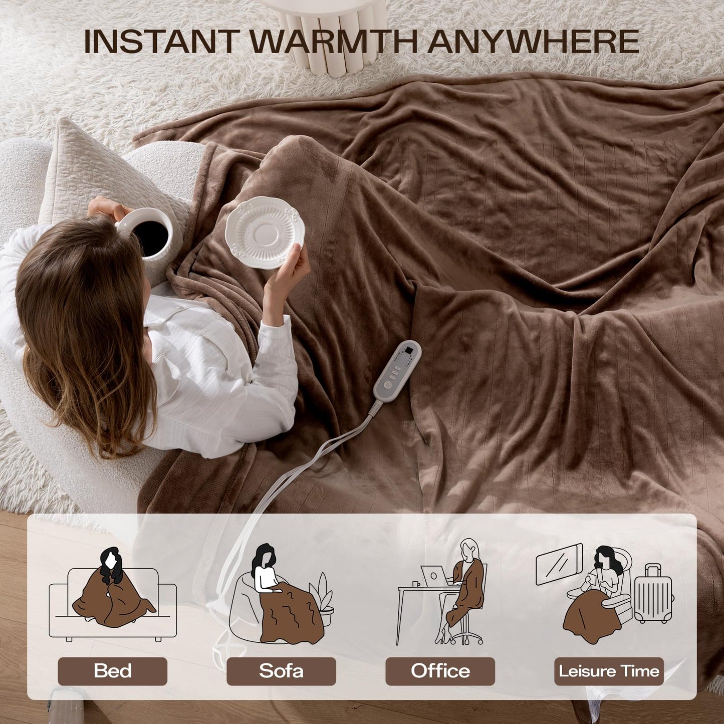 Heated Blanket Twin, Electric Blanket Soft Sherpa Flannel, 10 Hours Auto Shut-off & 8 Fast Heating Levels, Machine Washable ETL Certified, Heating Blanket for Bed & Sofa (62x84 inches, Gray)