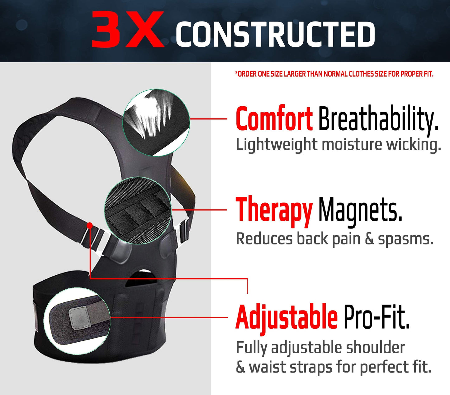 Magnetic Posture Corrector, Men and Women, Fully Adjustable Padded Back Supporter, All Day Pain Relief, Lumbar, Neck, Spine, Shoulders, Scoliosis Support