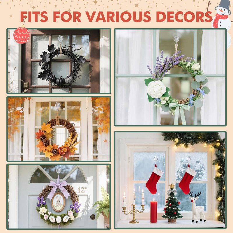VIS'V Wreath Hanger, Large Twist Lock Suction Cup Wreath Hooks, Heavy Duty, 22 LB Capacity, Removable and Reusable, Round, Clear, 2 Pcs