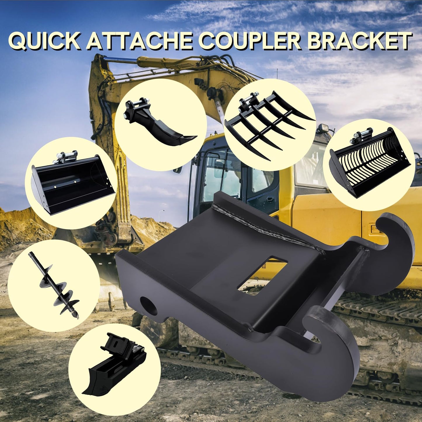 Jeonz X-Change Coupler Bracket for Bobcat Mini Excavator Attachments, Quick Attach Bucket Mount, Black Hardened Steel, Durable and Corrosion-Resistant, Fits Bobcat E-Series Models.