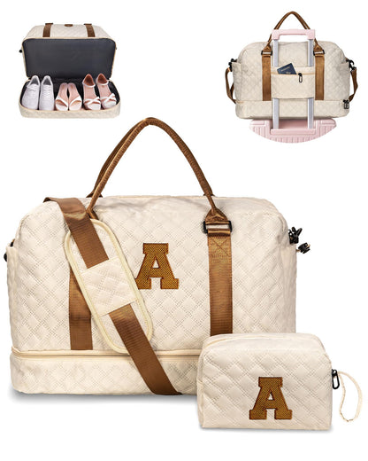 Vogewood Mom Gifts-Women Birthday Gifts-Graduation Gifts for Teenage Girls-Personalized Duffle Bag with Shoe Compartment, Kids Overnight Bag,Travel Weekend Bag, Gift for Women Friend Niece (Letter A)