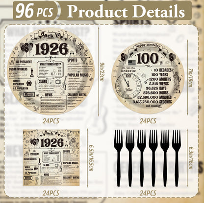 Hokinaa 1985 40th Birthday Decorations - 96 Pcs Black Rose Gold 40th Party Tableware Set, Cheers to 40 Years Disposable Paper Plate Napkin Fork for Women, Birthday Party Supplies Serves 24 Guests