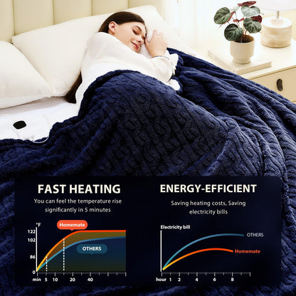 Homemate Electric Heated Blanket Twin - 62"x84" Heating Bed Blankets Throw with 10 Heating Levels 8 Hours Auto Off Fast Heating Over-Heated Protection Ultra Soft Warm Flannel ETL Certified Grey