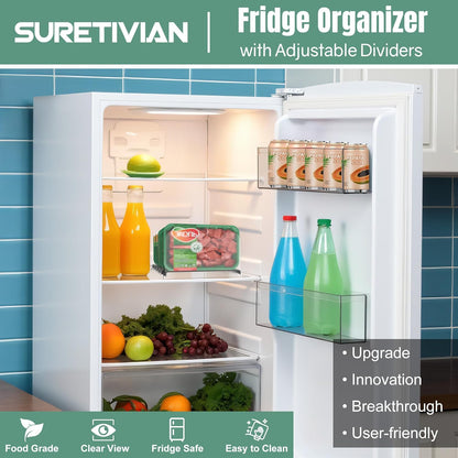 SURETIVIAN Freezer Organizer - 12” Adjustable Fridge Rack with Removable Dividers & Handles | Black