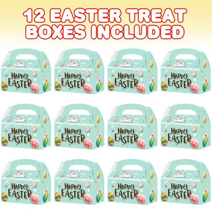 Easter Treat Boxes, Pack of 12 Easter Bunny Boxes for Candy, Cookies and Party Favors, Cute Cardboard Boxes with Handles for Wedding Candy, Birthday Favors, Holiday Goodies