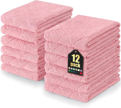 Homaxy 12 Pack Kitchen Dish Cloths (10 x 10 Inches, Grey), Super Soft and Absorbent Coral Velvet Dish Towels, Nonstick Oil Fast Drying Microfiber Cleaning Cloth, No Lint Household Dishcloths