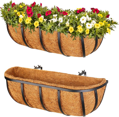 Legigo 16-Inch Window Box Planters - Durable Metal Railing Planters with Coconut Liners | 2-Pack for Outdoor Use
