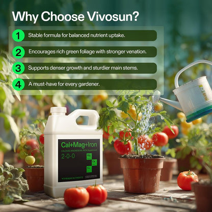 VIVOSUN Cal+Mag+Iron (2-0-0), Calcium, Magnesium & Iron Supplement, Liquid Nutrient Fertilizer for All Plants, Concentrated Plant Food for Soil/Soilless Cultivation, Hydroponics, 1 Quart