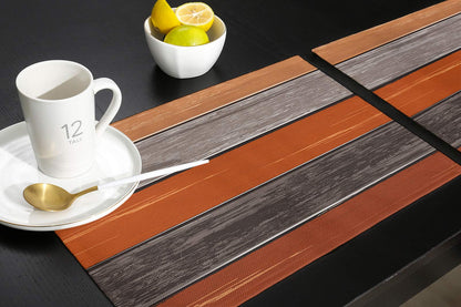 Farmhouse Fall Thanksgiving Placemats Set of 6, Retro Rustic Barn Wood Texture Polyester Stain Resistant Table Mats Washable Placemat Decoration for Kitchen Dining Table Ombre Burnt Orange Gray