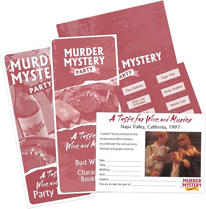 Murder Mystery Party A Taste for Wine &amp Murder – Murder Mystery Dinner Party Game for Adults – Interactive Crime Solving Role Play Game Night Kit with Invitations &amp Clues – Ages 16+
