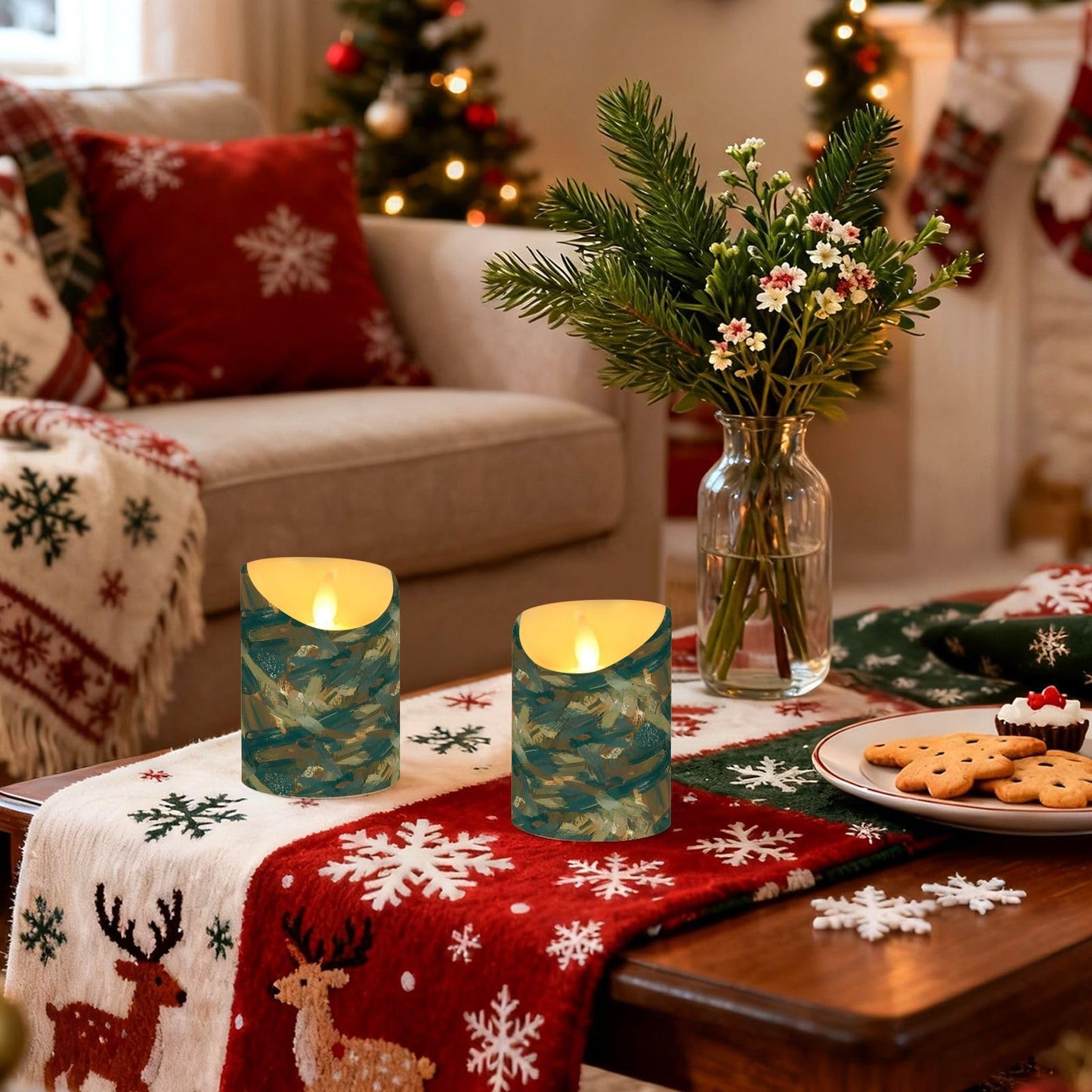 Gravopti Abstract Pattern 2 Pack Flameless LED Pillar Candles with Remote & Timer, Battery Operated, Flickering Wax Candle for Wedding, Romantic Home & Party Decor