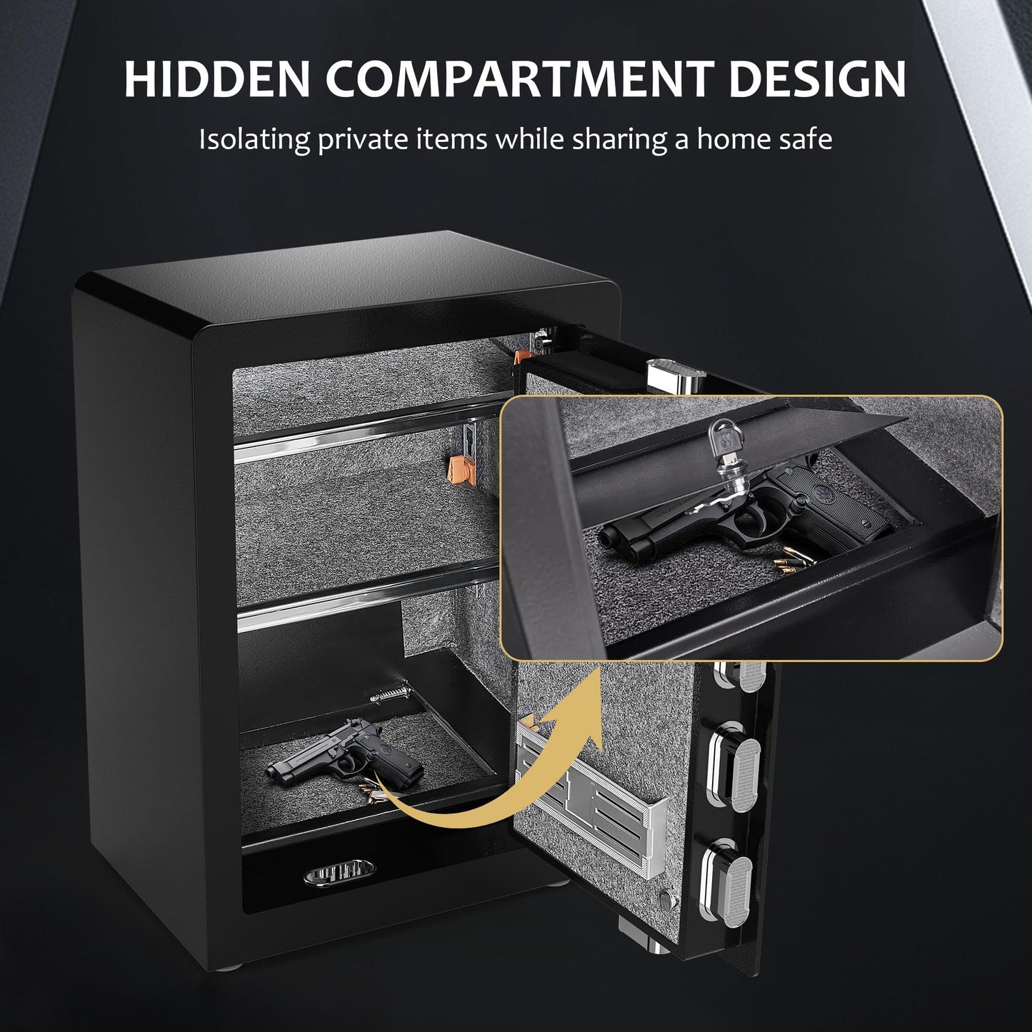 Marcree Safe, 3.0 Cubic Large Digital Home Cabinet Safe Box with Secret Compartment, Heavy Duty Security Safes for Money Document Valuable, Dual Alarm System, 2 Adjustable Shelf, Key & File Holder