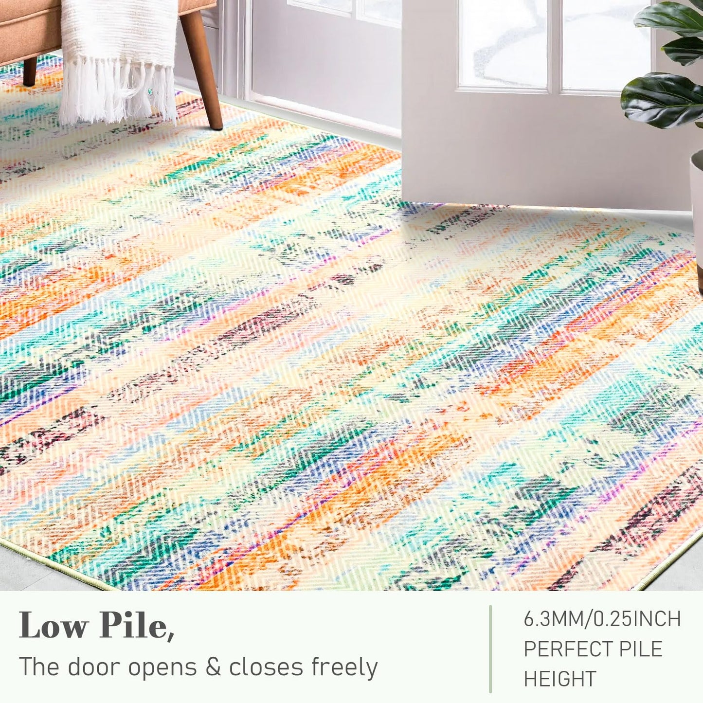 Comeet Modern Washable Rug, 5x8 feet Green Area Rug for Living Room, Indoor Non Slip Carpet for Bedroom Girls, Print Distressed Abstract Rugs for Dining Room Home Office Nursery Dorm Kids Room Decor