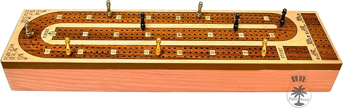 Palm Royal Handicrafts 3 Track Continuous Cribbage Wooden Cribbage Board Made with Maple Wood/Teak Wood and Storage Available for pegs and Cards