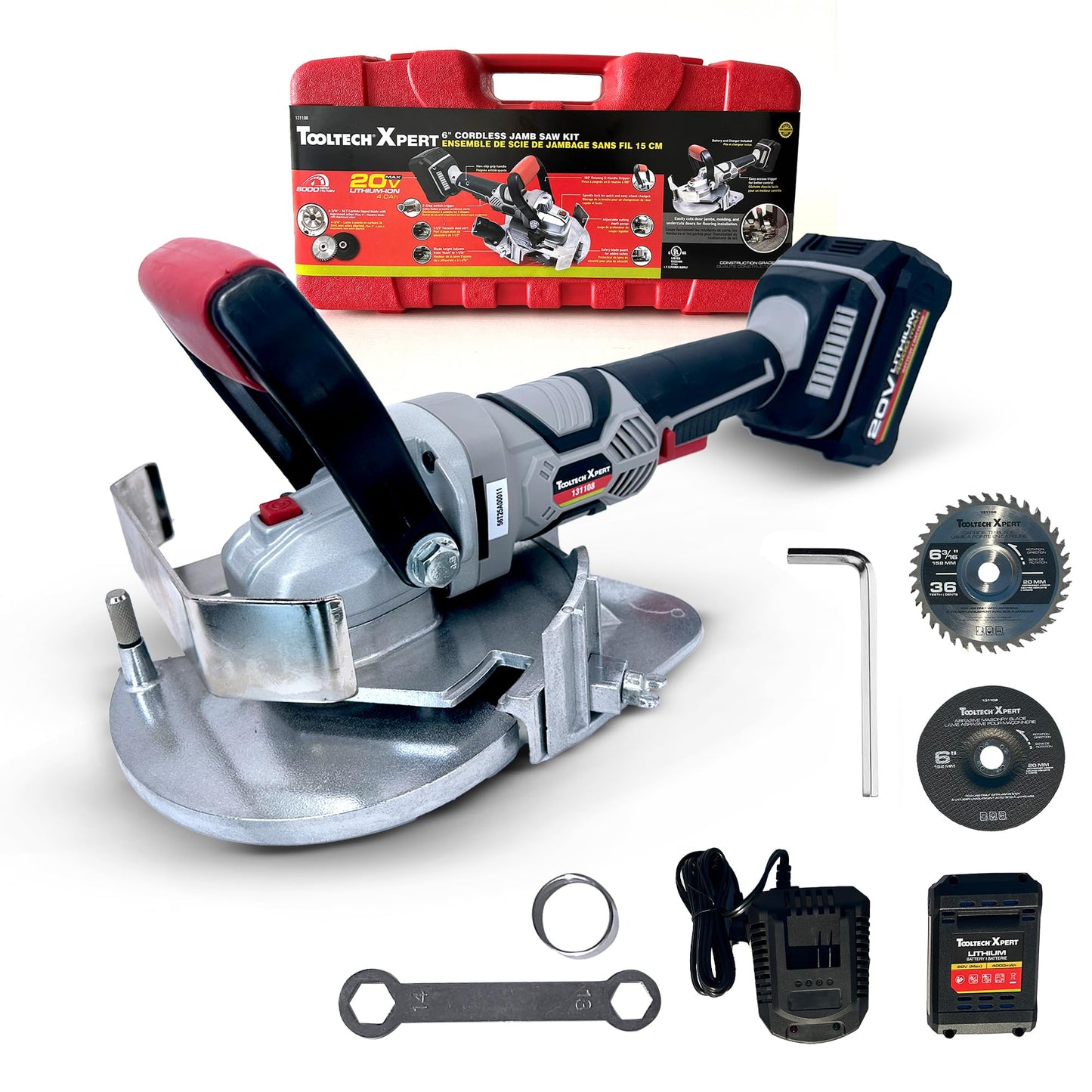 ToolTech 20V Cordless Undercut Saw Kit, 8000 RPM Jamb Saw With 4.0mAh Battery and Charger Included, For Door Jambs, Trim, Baseboard Precision Cuts and Flooring