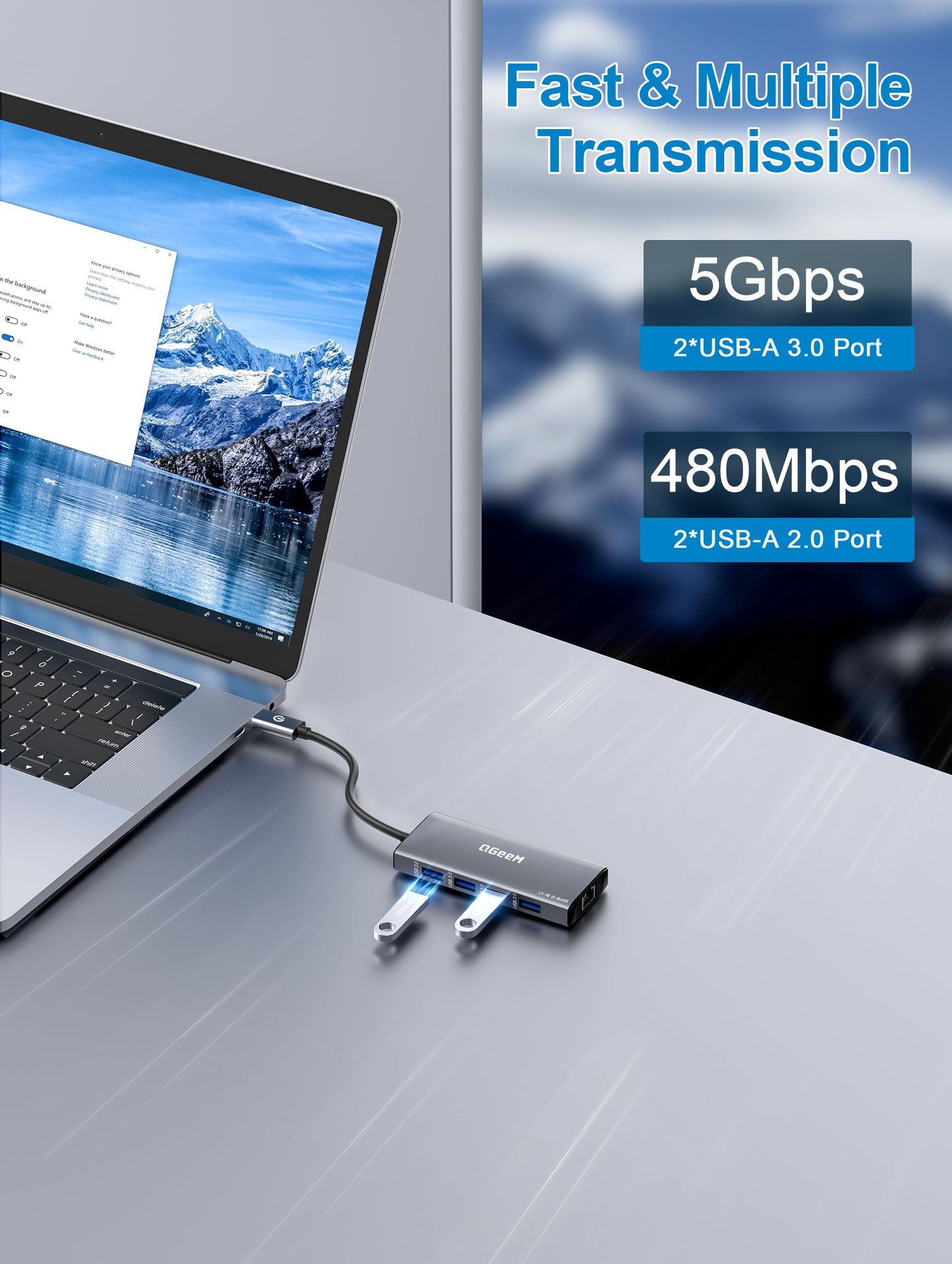 QGeeM USB C Hub Ethernet,9 in 1 USB Type C Hub HDMI Multi-Port Converter Adapter,100W Pd, USB 3.0,SD/TF Card Reader,Compatible for MacBook Pro Air Ipad HP Dell Lenovo Chromebook etc.
