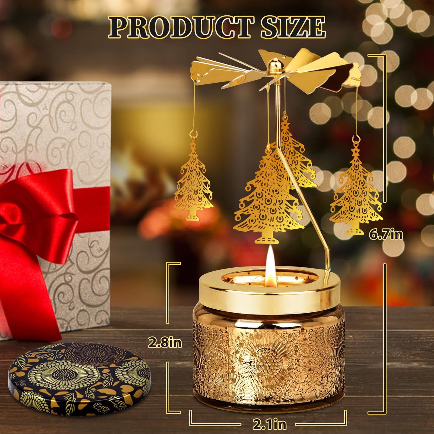 Nialnant Christmas Tree Rotating Scented Candle Gift for Women Mom Daughter Sister Wife, Unique Rotating Scented Candle Gifts for Birthday Christmas Holiday Party Table Decoration