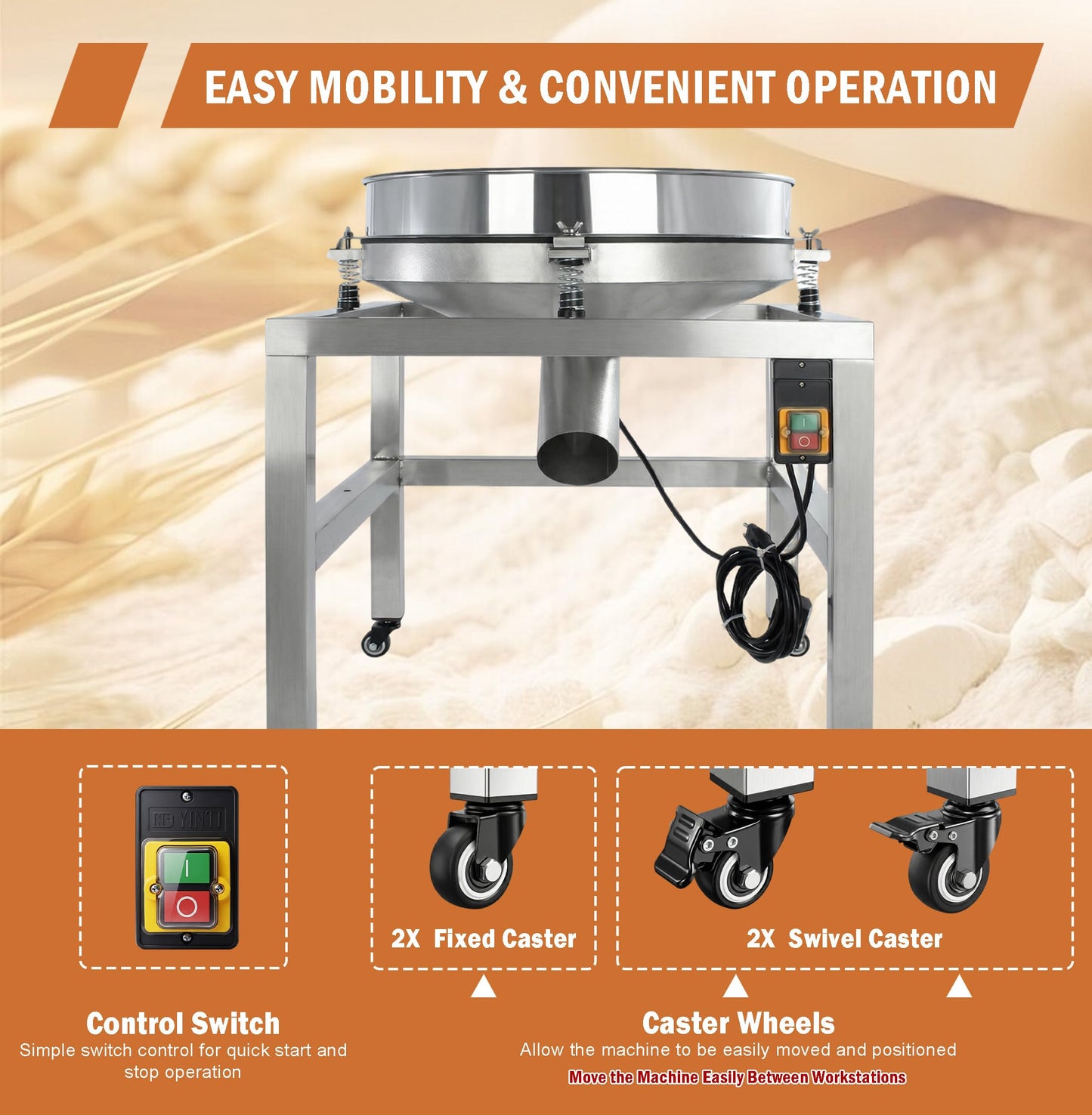 Sidasu 19.6" Stainless Steel Vibrating Sifter Machine, 110V Electric Sieve Shaker with 40 & 100 Mesh Screens, Industrial Powder Screening Machine for Flour, Spice, Grain, Lab& Food Processing