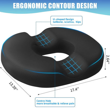 BlissTrends Donut Pillow Seat Cushion,Donut Chair Cushions for Postpartum Pregnancy & Hemorrhoids,Tailbone Pain Relief Cushion,Memory Foam Lifting Cushions for Office&Home Chairs (Black)