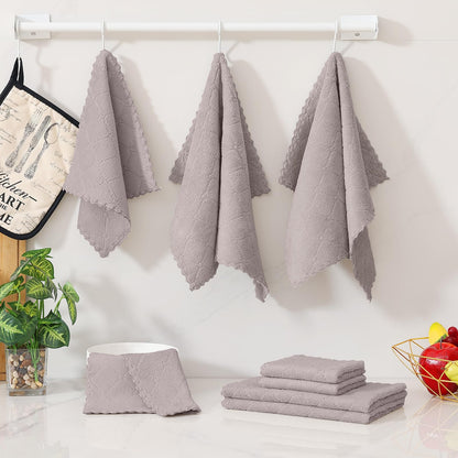 Homaxy 12 Pack Kitchen Dish Cloths (10 x 10 Inches, Grey), Super Soft and Absorbent Coral Velvet Dish Towels, Nonstick Oil Fast Drying Microfiber Cleaning Cloth, No Lint Household Dishcloths