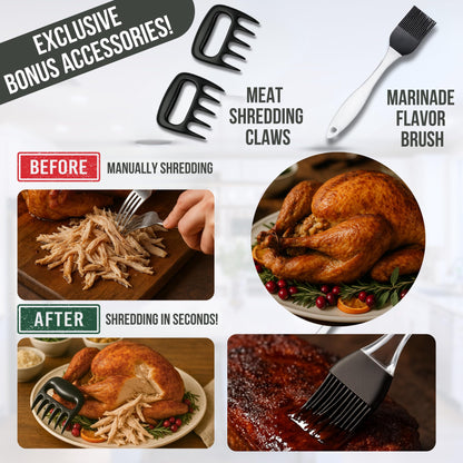 Professional Meat Injector Marinade Syringe Kit for Smoking & Grilling Turkey & Brisket, Large 2 Oz Stainless Steel Visible Capacity, Never Leaks or Clogs - BBQ Gifts for Men - Built to Last Years