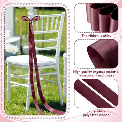 Daifunli Wedding Bows - Elegant Burgundy Satin Chair Decorations | 24 Pcs Aisle Ribbons for Ceremonies