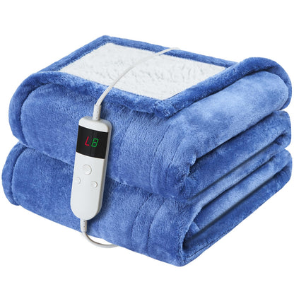 Electric Heated Blanket Queen Size 84''x90'' Soft Flannel & Sherpa Electric Blanket with 10 Heating Levels, Automatically Shut Down After 8h with Overheat Protection Machine Washable