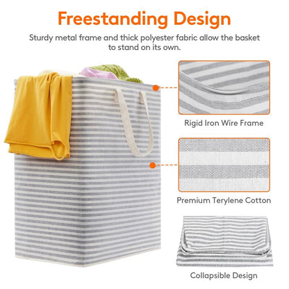 Lifewit 2 Pack Laundry Basket 100L Each, Collapsible Clothes Hamper with Reinforced Handles, Freestanding Waterproof Design for Bedroom and Laundry Room, Grey&Blue 200L Total