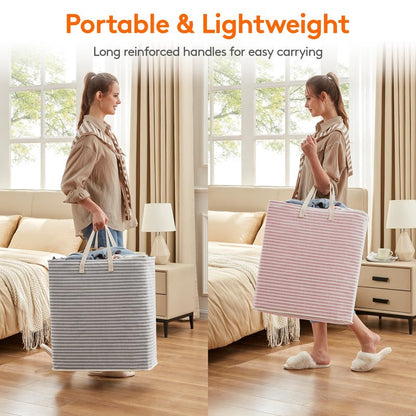 Lifewit 2 Pack Laundry Basket 100L Each, Collapsible Clothes Hamper with Reinforced Handles, Freestanding Waterproof Design for Bedroom and Laundry Room, Grey&Pink 200L Total