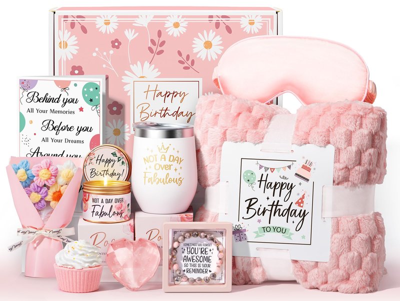 Birthday Gifts for Women Friendship, Unique Happy Birthday Gifts Basket for Mom Her Best Friend Sister Wife Girlfriend Coworker, Luxury Self Care Box Rose Relaxing Spa Gifts Set for Women with Blanket