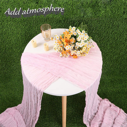 13.3FT TuTive Light Pink Cheesecloth Table Runner Boho Gauze Cheese Cloth Runner Sheer Table Runner Summer Wedding Dining Decorations for Holiday Birthday Baby Shower Event Table Decorations for Party