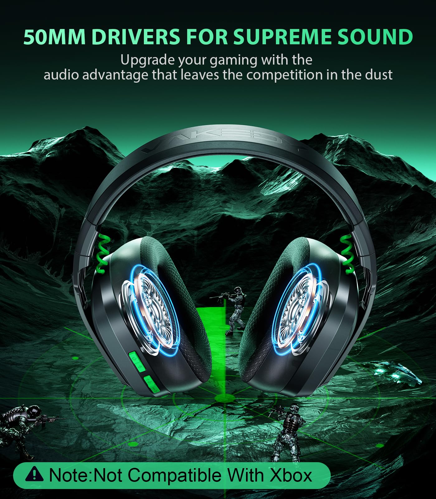 Vakedy HW11 Wireless Gaming Headset for PS5,PS4,PS4 Pro, Switch,Mac,Bluetooth 5.3 Gaming Headphones with Noise Canceling Mic,Gamer Headphones for PC,50Hr Battery (Black)