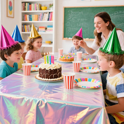 1 Pack Iridescent Tablecloth, 54" x 108" Birthday Party Table Cloths Iridescence Plastic Disposable Table Covers Iridescent Party Decorations, Birthday Decor Tablecloth for Buffet Table