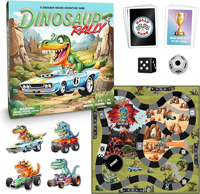 Raincorn Games - Dinosaur Rally Card &amp Dice Kids Board Game for Ages 4 - Family Games Classroom Activities for Kids Learning