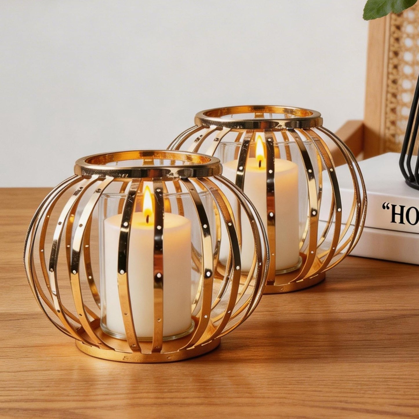 HiSnug Hurricane Candle Holders for Pillar Candles - Lantern Candlestick Holder with Clear Glass Sleeve, 2 PCS Elegant Decorative Candleholders for Dining Table Centerpiece Home Decor, 2PCS, Gold