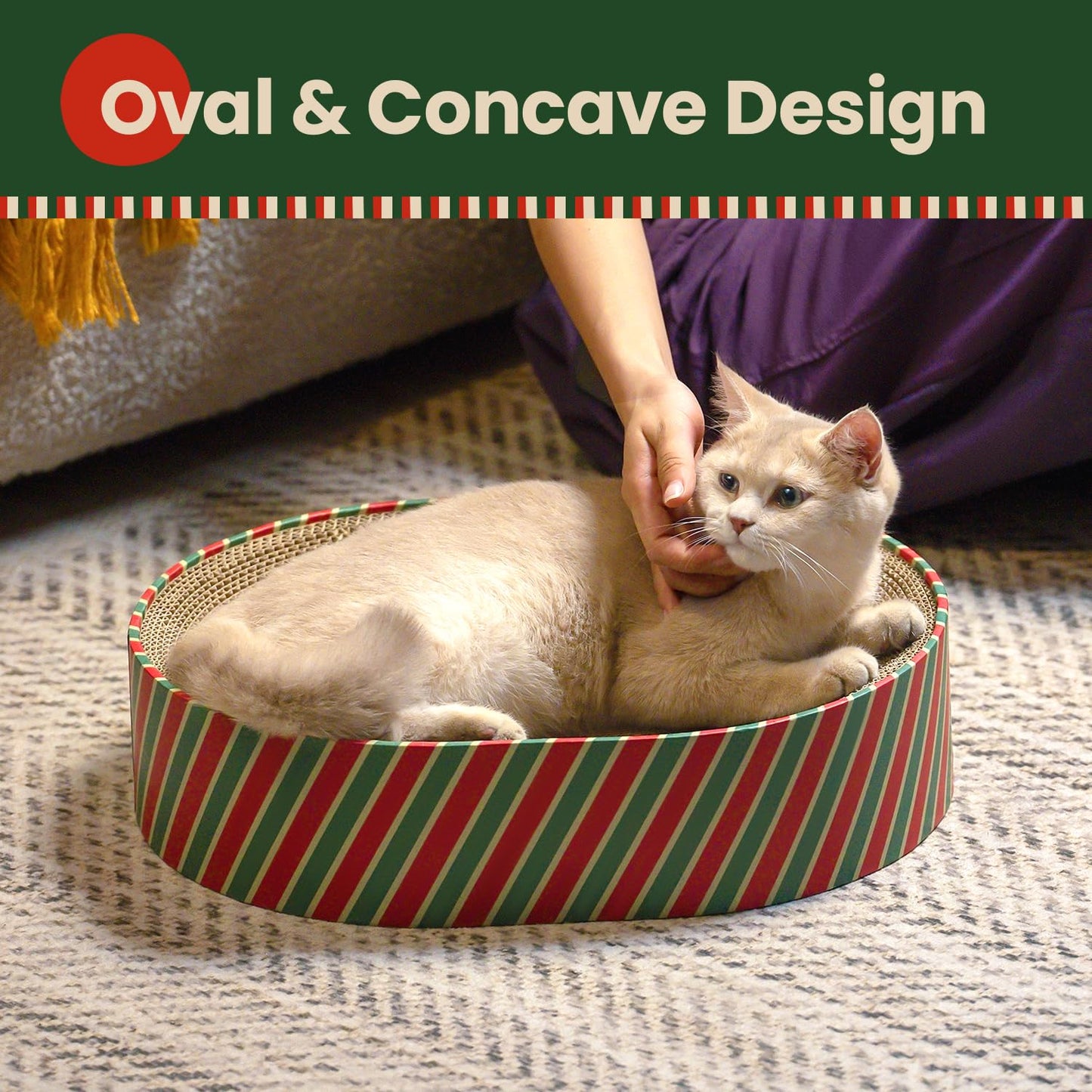 Conlun Cat Scratcher Bed,2 in 1 Oval Cat Scratching Board for Indoor,Scratch Pad Corrugated Cardboard Lounge Bowl Nest Couch Sofas for Kitty Playing&Resting,Ideal forChristmas-Gifts Holiday