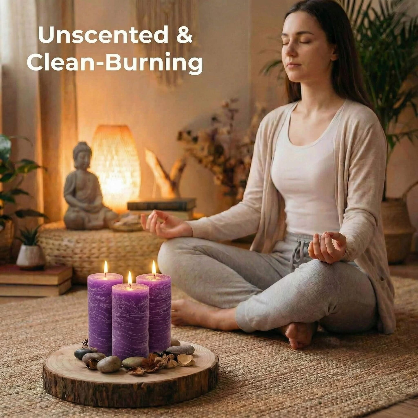 Richland Set of 3 Pillar Candles 3" x 6" Unscented (Lavender Rustic) for Weddings Home Holidays Relaxation Spa Church