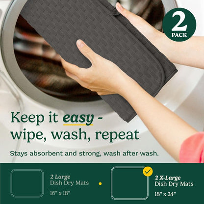Cuisinart Dish Drying Mats for Kitchen Counter - (2) 18" x 24" Ultra Absorbent Dish Drying Mat XL - Foldable, Machine Washable, Fast Drying Dish Mat (Cascading Check)