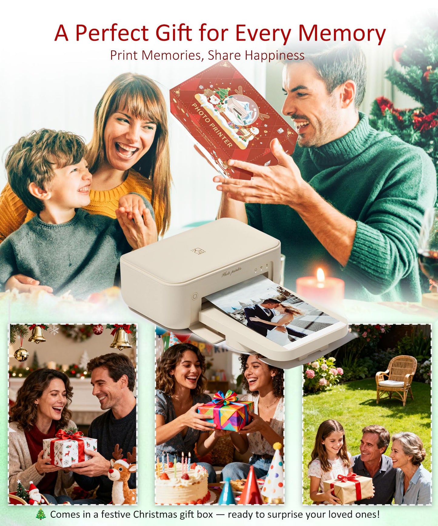 HPRT CP4100 4x6 Photo Printer with 108 Sheets & 2 Ribbons, Full-Color Thermal Dye Sublimation Wi-Fi Printing, Portable Instant Picture Printer for iPhone/Android, AR Video, Fun App, Home Use, White