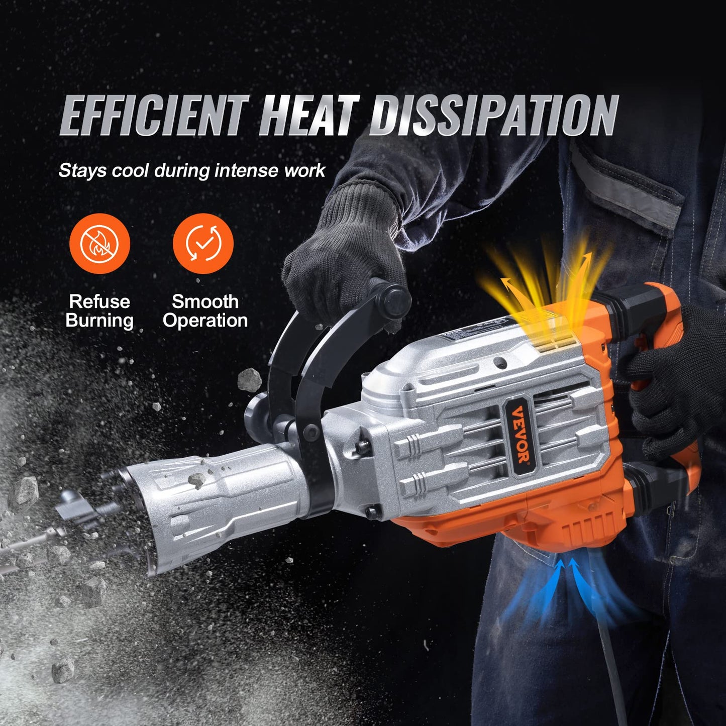 VEVOR Demolition Jack Hammer, 3500W Jack Hammer Concrete Breaker 1900 BPM Heavy Duty Electric Jack Hammer, 2pcs Chisel w/Gloves & 360°C Swiveling Front Handle for Trenching and Breaking Holes