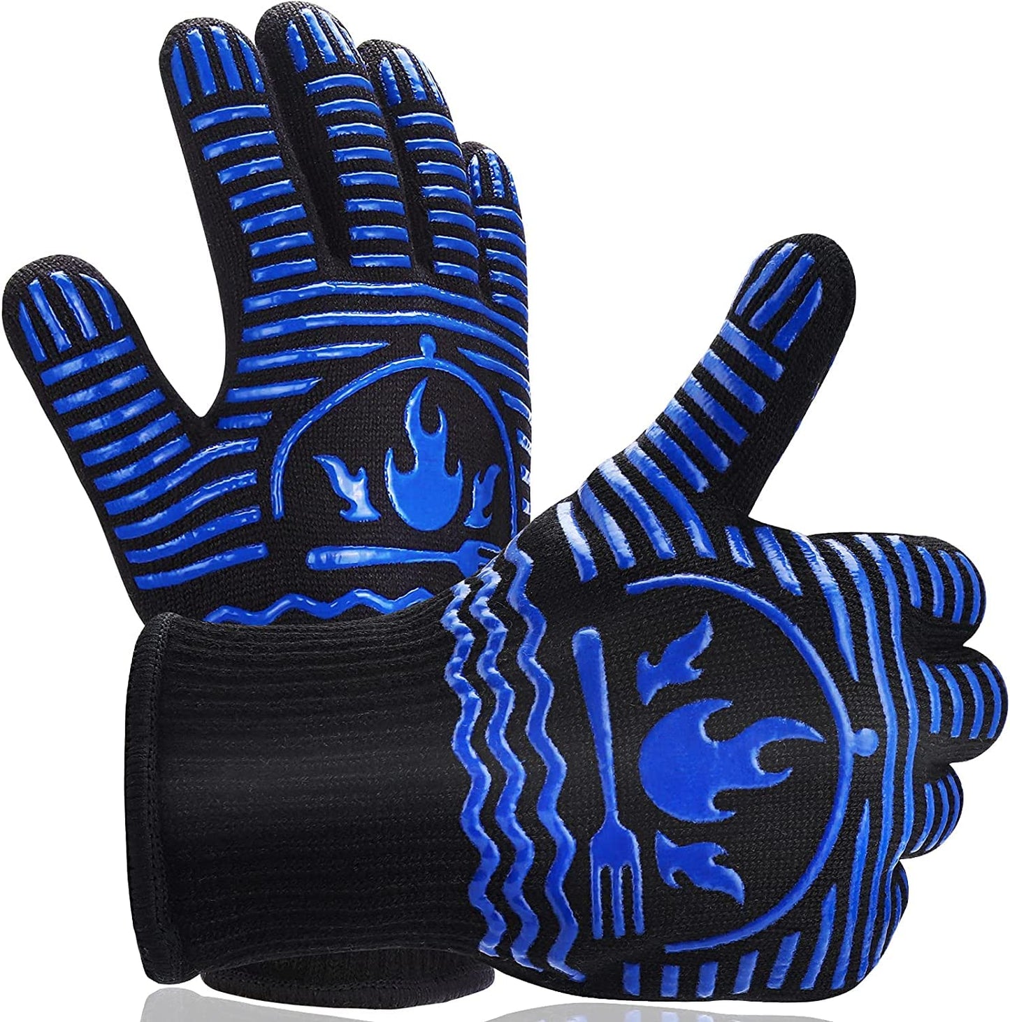 Recoty BBQ Gloves, 1472°F Extreme Heat Resistant Grill Gloves, Non-Slip Food Grade Silicone Oven Mitts for Kitchen, Cooking, Barbecue, Baking, Smoker (11inch)