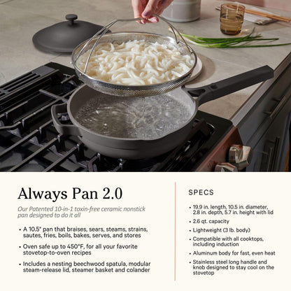 Our Place Cookware Duo | 7-Piece Ceramic Cookware Set with 10.5" Always Pan 2.0, 5.5 Qt Perfect Pot & Strainer Basket | Induction & Oven Safe up to 450°F | Nonstick, Non-Toxic Cookware | Char