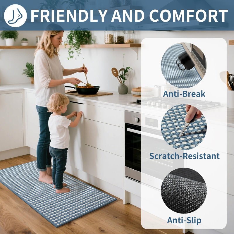 YDKGL Large Kitchen Runner Rugs Long Kitchen Mat Non Slip Washable, Super Absorbent Soft Chenille Braided Kitchen Mats for Floor, Rubber Backing Kitchen Sink Standing Mat, Easy Clean, Blue 36"x71"