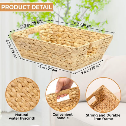 M4DECOR Set of 3 Snack Baskets, Wicker Snack Basket Organizer for Office, Small Wicker Baskets with Handles, (3 Medium Basket)